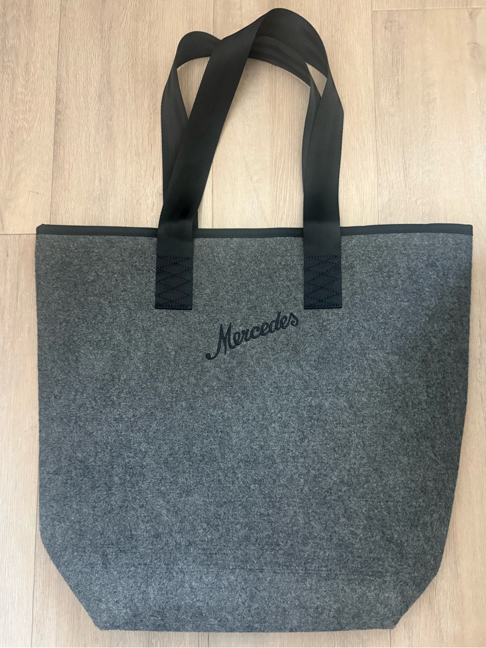 Mercedes Gray Felt Tote Bag with Black Straps - new